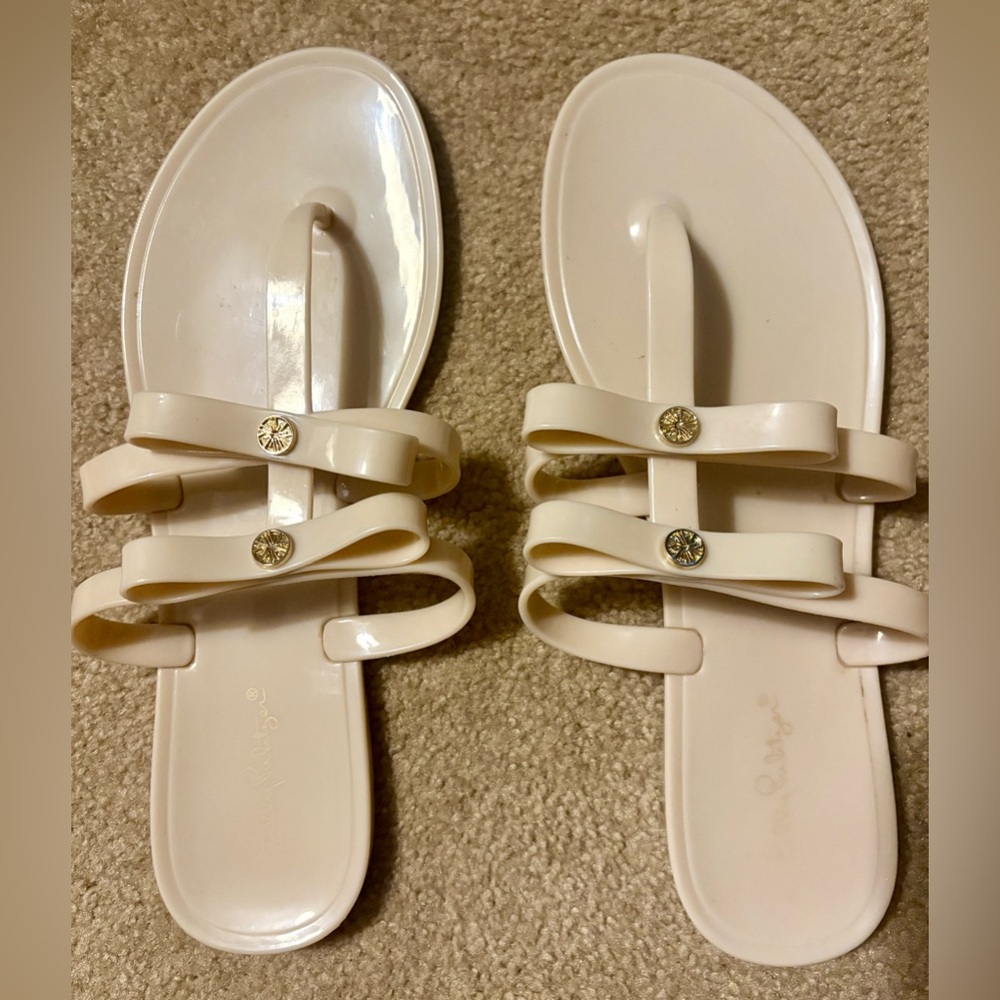 Lilly Pulitzer Harlow Jelly Sandals Tan Cream Bows size 9